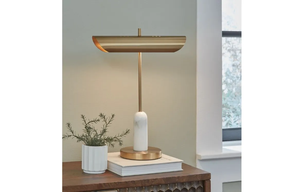 Mor Furniture Rowleigh Desk Lamp In Gold Finish/White