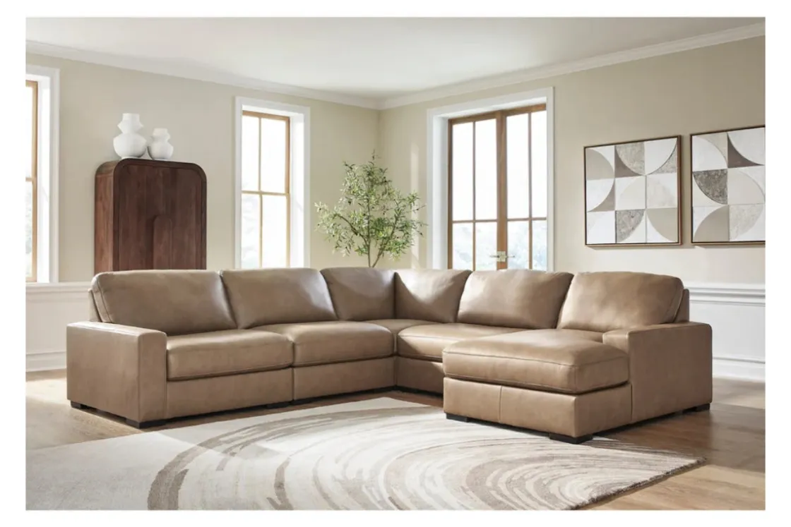 Mor Furniture Sahara 5 Piece Chaise Sectional In Sahara Leather, Left Facing