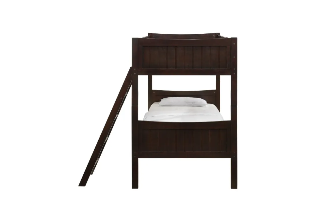 Kids Mor Furniture Sami Bunk Bed W/ Ladder In Espresso, Twin/ Twin