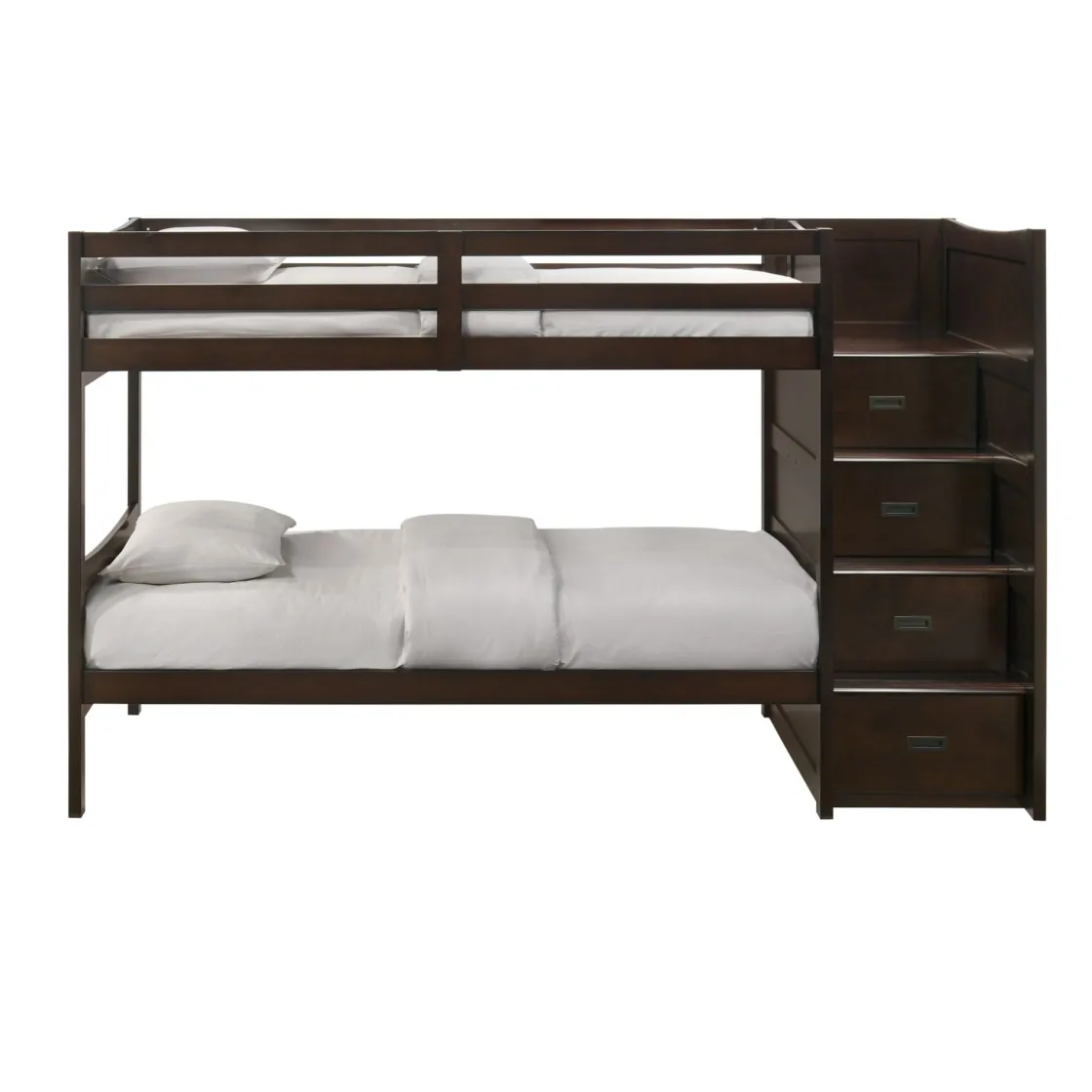 Kids Mor Furniture Sami Bunk Bed W/ Storage Steps In Espresso, Twin/Twin, Right Facing