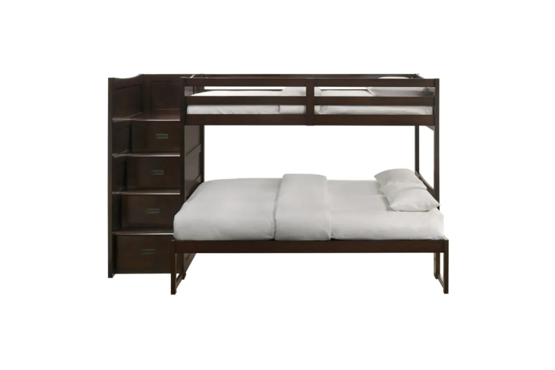 Kids Mor Furniture Sami Bunk Bed W/ Storage Steps In Espresso, Twin/Twin, Right Facing