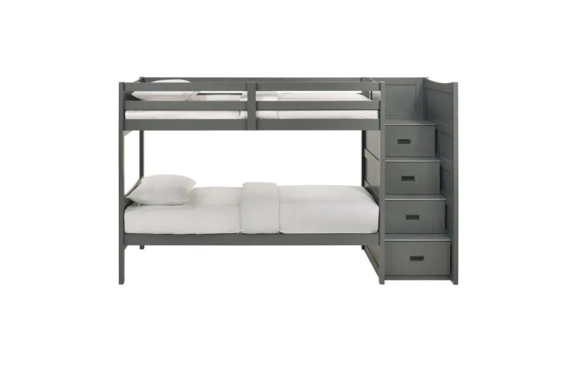 Kids Mor Furniture Sami Bunk Bed W/ Storage Steps In Espresso, Twin/Twin, Right Facing