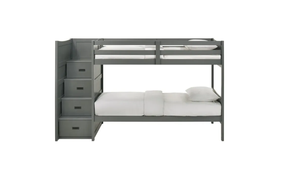 Kids Mor Furniture Sami Bunk Bed W/ Storage Steps In Espresso, Twin/Twin, Right Facing