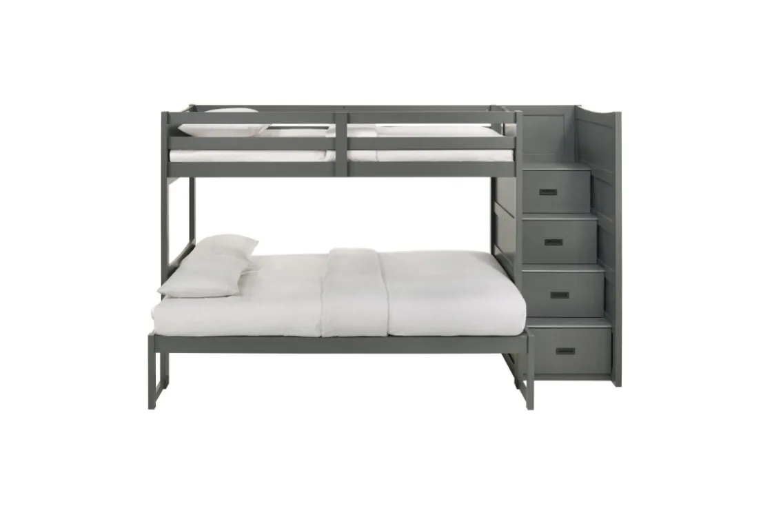 Kids Mor Furniture Sami Bunk Bed W/ Storage Steps In Espresso, Twin/Twin, Right Facing