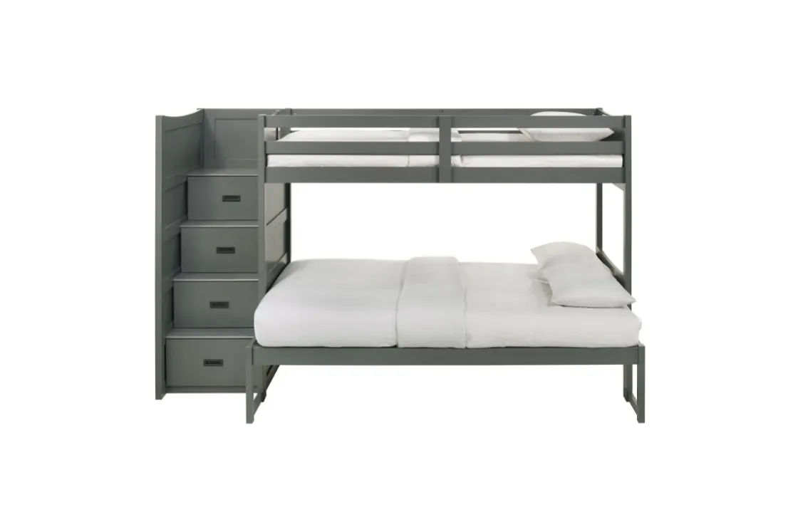 Kids Mor Furniture Sami Bunk Bed W/ Storage Steps In Espresso, Twin/Twin, Right Facing