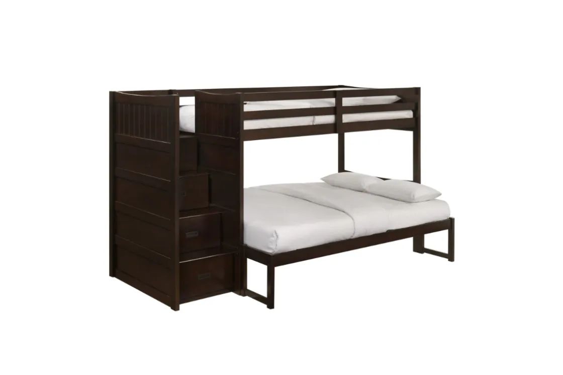 Kids Mor Furniture Sami Bunk Bed W/ Storage Steps In Espresso, Twin/Twin, Right Facing