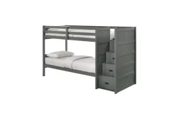 Kids Mor Furniture Sami Bunk Bed W/ Storage Steps In Espresso, Twin/Twin, Right Facing