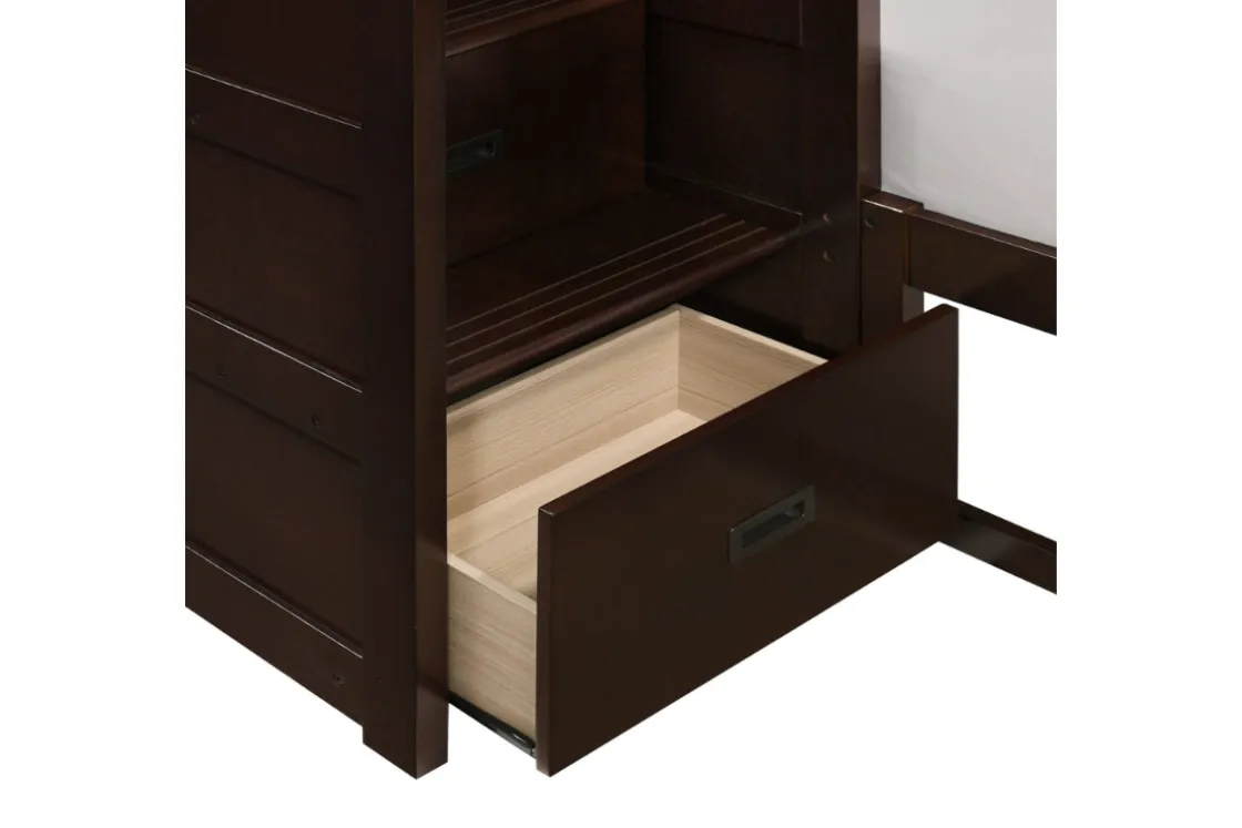 Kids Mor Furniture Sami Bunk Bed W/ Storage Steps In Espresso, Twin/Twin, Right Facing