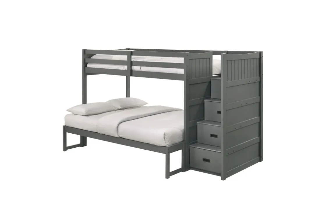 Kids Mor Furniture Sami Bunk Bed W/ Storage Steps In Espresso, Twin/Twin, Right Facing