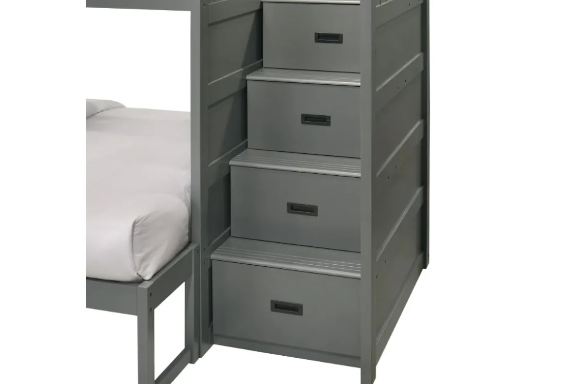 Kids Mor Furniture Sami Bunk Bed W/ Storage Steps In Espresso, Twin/Twin, Right Facing
