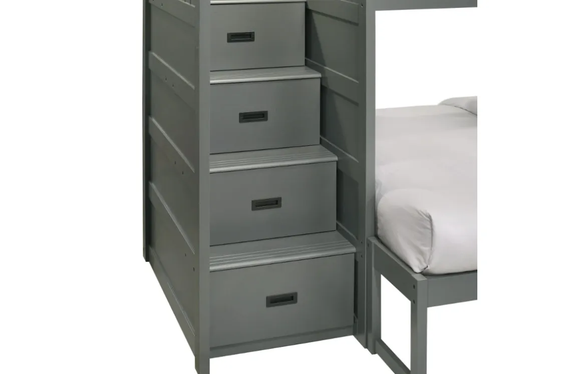 Kids Mor Furniture Sami Bunk Bed W/ Storage Steps In Espresso, Twin/Twin, Right Facing