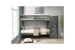 Kids Mor Furniture Sami Bunk Bed W/ Storage Steps In Espresso, Twin/Twin, Right Facing