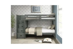 Kids Mor Furniture Sami Bunk Bed W/ Storage Steps In Espresso, Twin/Twin, Right Facing