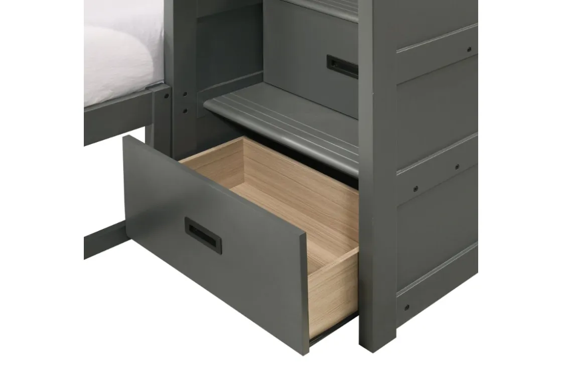 Kids Mor Furniture Sami Bunk Bed W/ Storage Steps In Espresso, Twin/Twin, Right Facing