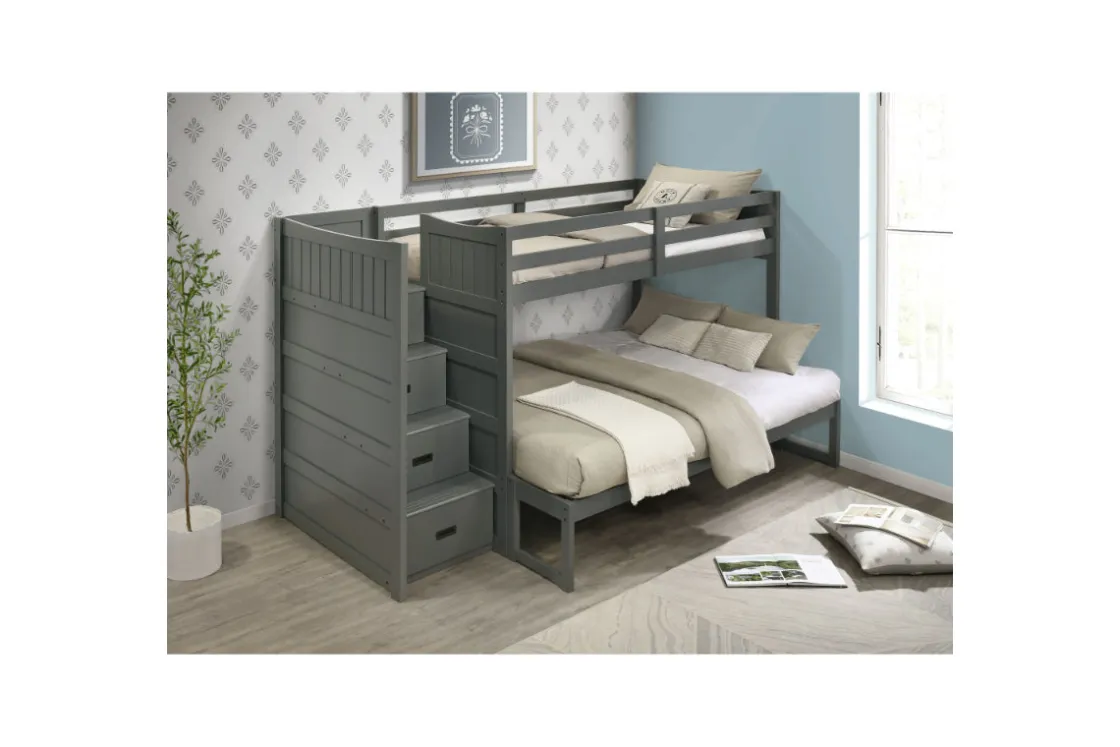 Kids Mor Furniture Sami Bunk Bed W/ Storage Steps In Espresso, Twin/Twin, Right Facing