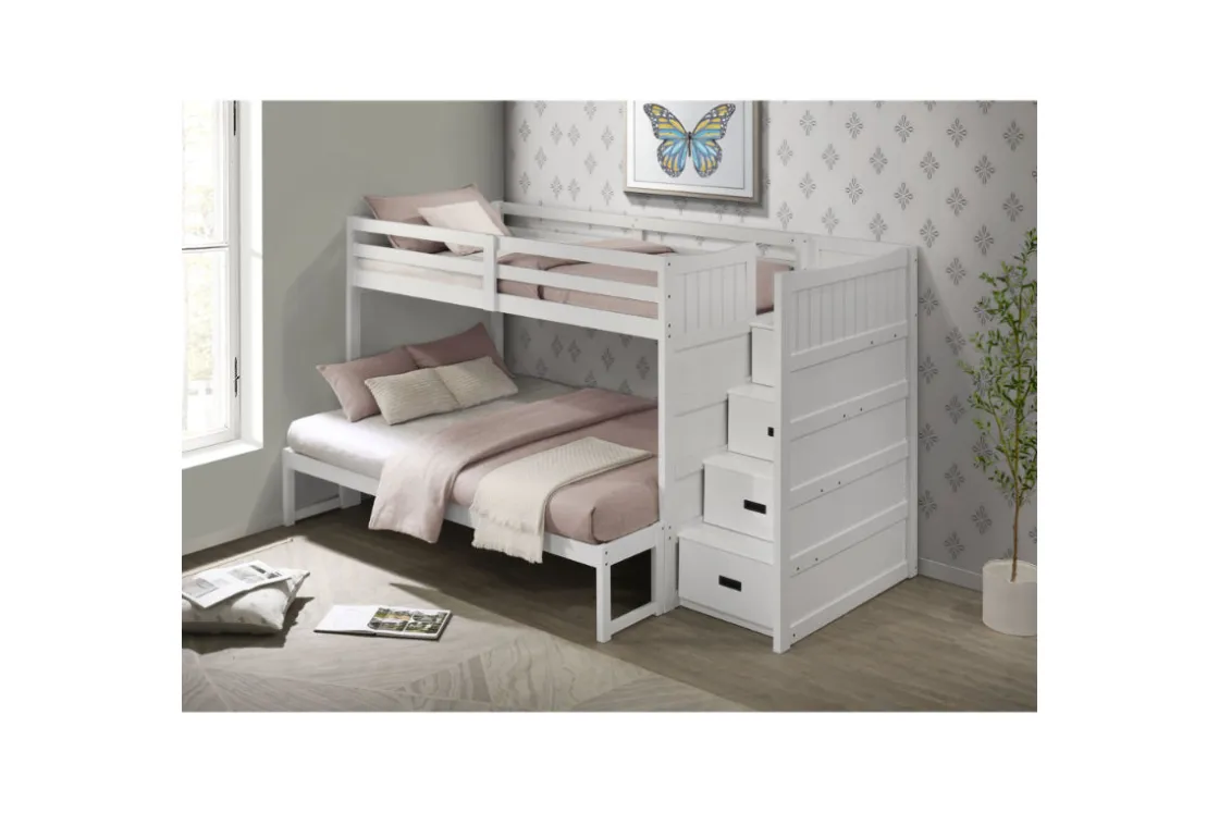Kids Mor Furniture Sami Bunk Bed W/ Storage Steps In Espresso, Twin/Twin, Right Facing