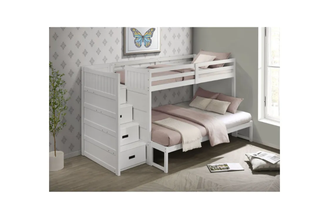 Kids Mor Furniture Sami Bunk Bed W/ Storage Steps In Espresso, Twin/Twin, Right Facing