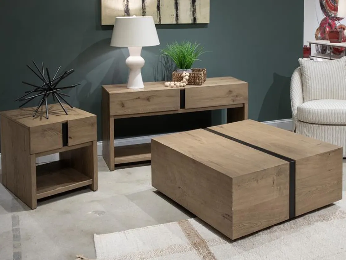 Mor Furniture Sawyer Square Coffee Table In Rustic Caramel
