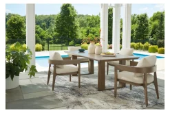 Mor Furniture Serene Bay Outdoor Dining Table & 4 Arm Chairs In Dark Brown