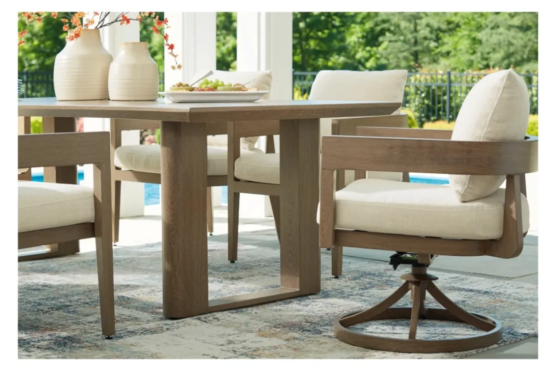 Mor Furniture Serene Bay Outdoor Dining Table & 6 Arm Chairs In Dark Brown
