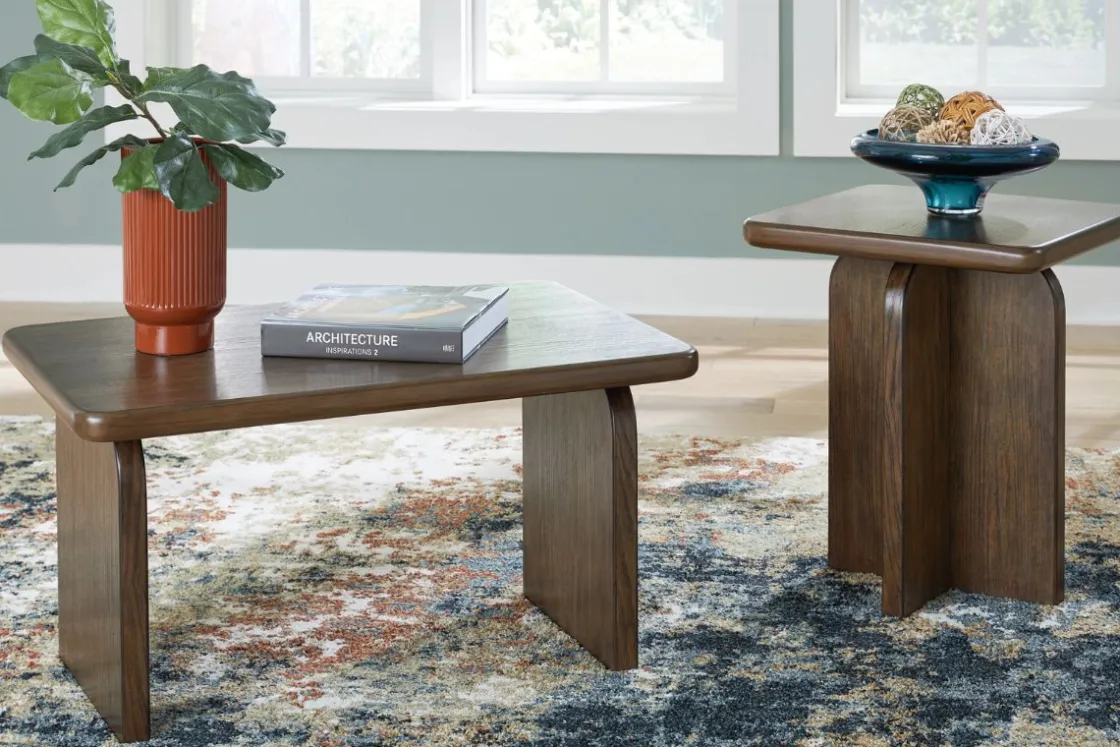 Mor Furniture Shawbeck Coffee Table & End Table In Medium Brown