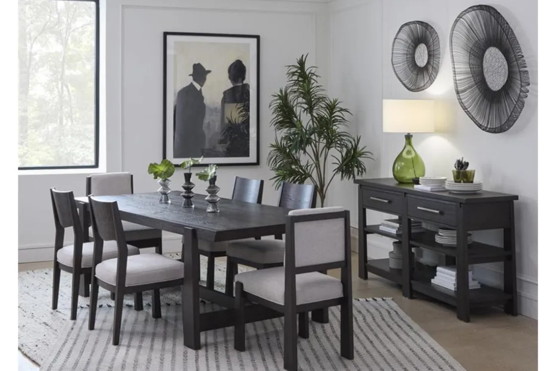 Mor Furniture Shelby Trestle Dining Table, 4 Wood Back Chairs & 2 Upholstered Chairs In Coffee Bean