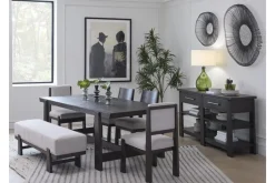 Mor Furniture Shelby Trestle Dining Table, 4 Wood Back Chairs & Bench In Coffee Bean