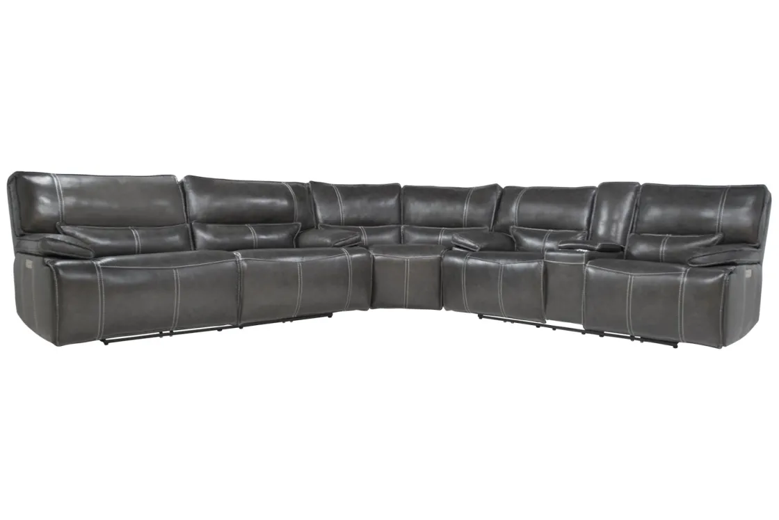 Mor Furniture Sofia 3 Piece 3 Power Sectional In Brown Leather