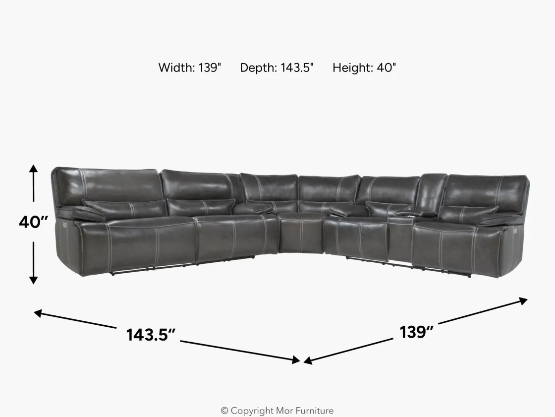 Mor Furniture Sofia 3 Piece 3 Power Sectional In Brown Leather
