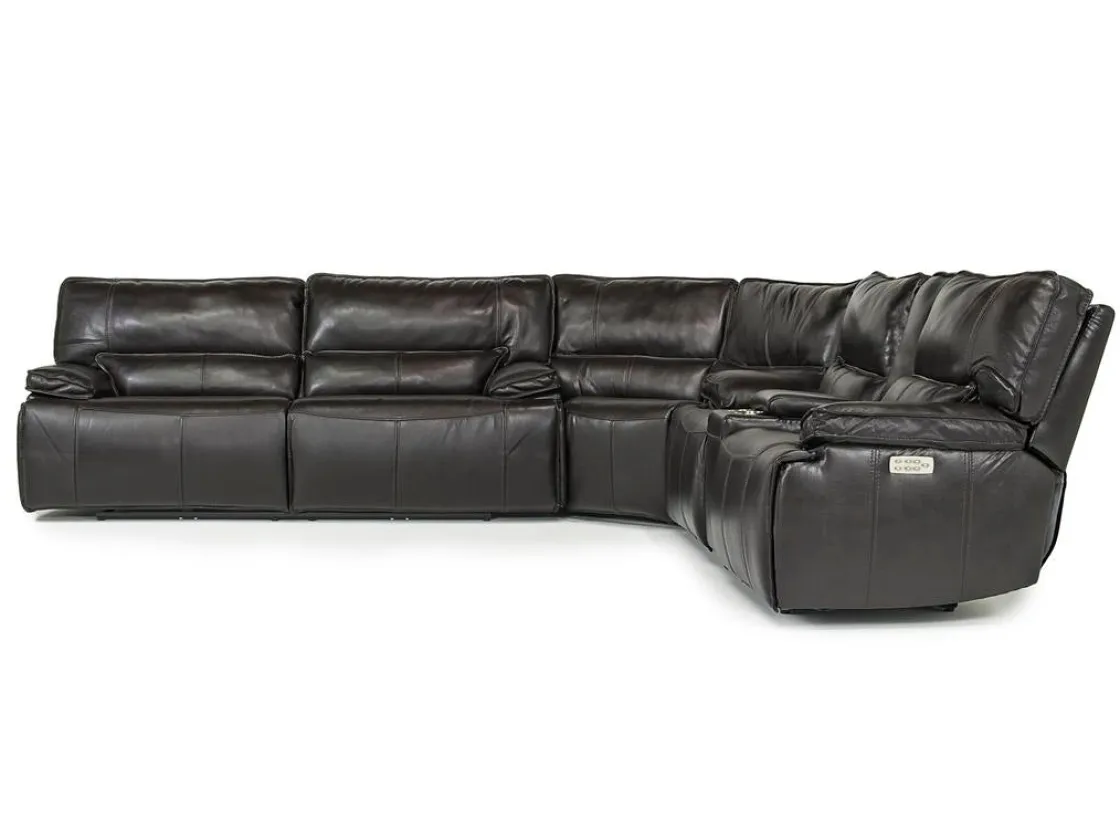 Mor Furniture Sofia 3 Piece 3 Power Sectional In Brown Leather
