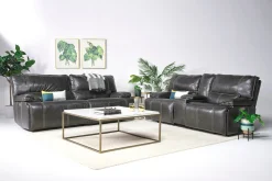 Mor Furniture Sofia 3 Power Console Loveseat In Brown Leather