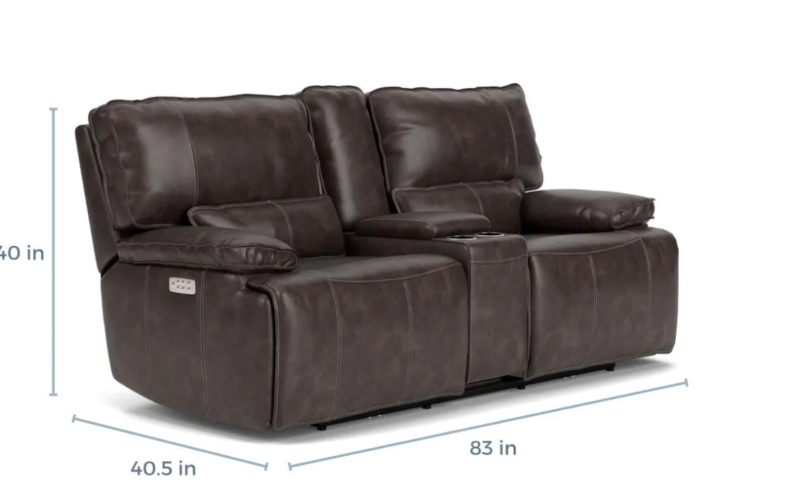 Mor Furniture Sofia 3 Power Console Loveseat In Brown Leather