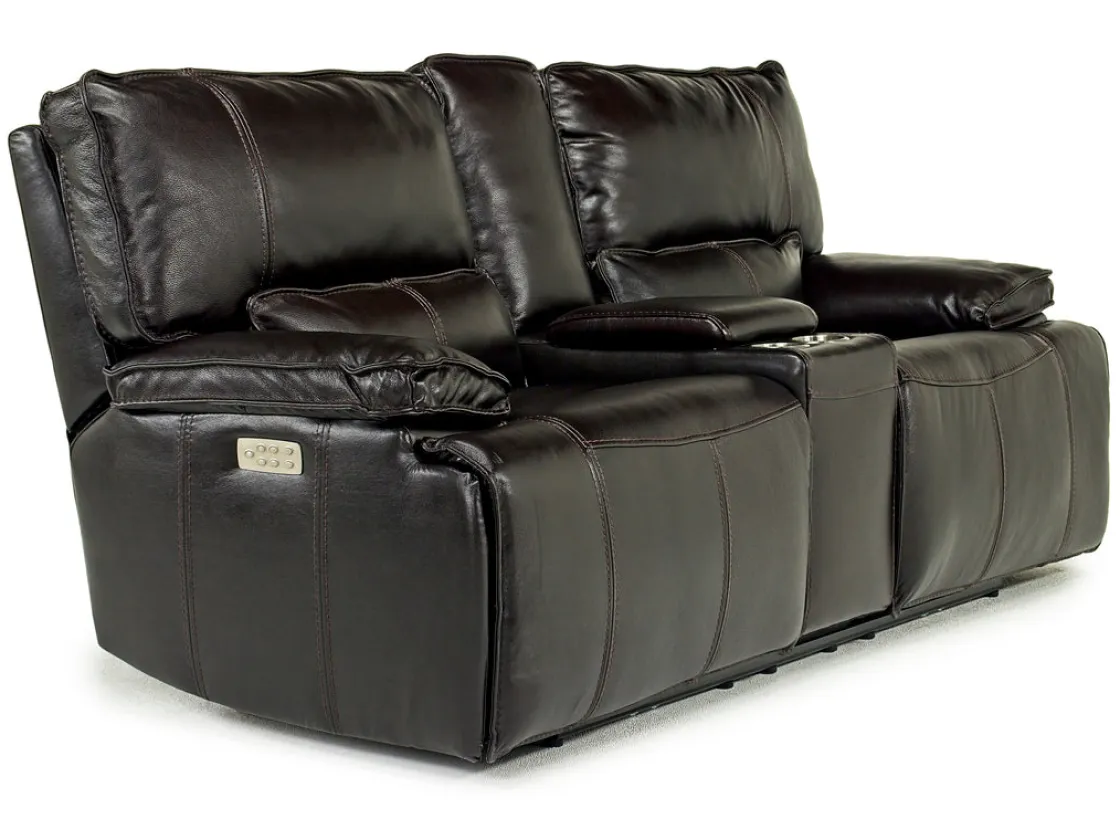 Mor Furniture Sofia 3 Power Console Loveseat In Brown Leather
