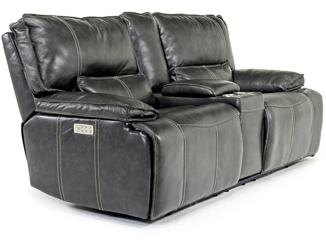 Mor Furniture Sofia 3 Power Console Loveseat In Brown Leather