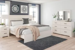 Mor Furniture Stelsie Panel Bed, Dresser, Mirror & Nightstand In Gray, Full