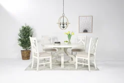 Mor Furniture Stone Round Dining Table & 4 Chairs In , Upholstered Slat