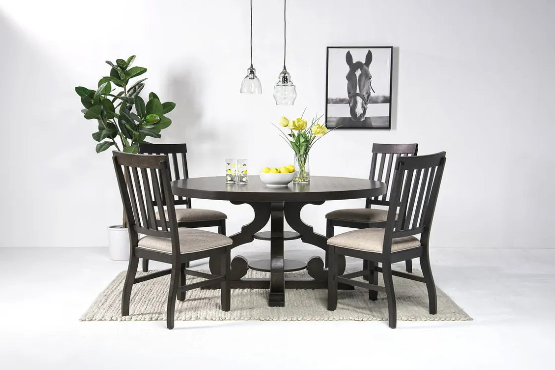 Mor Furniture Stone Round Dining Table & 4 Chairs In , Upholstered Slat