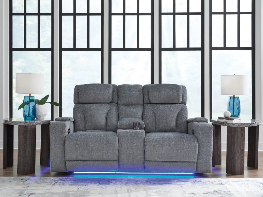 Mor Furniture Studio Cave 2 Power Console Loveseat In Steel