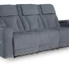 Mor Furniture Studio Cave 2 Power Sofa W/ Drop Down Table In Steel