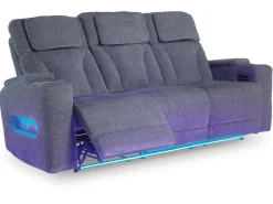 Mor Furniture Studio Cave 2 Power Sofa W/ Drop Down Table In Steel