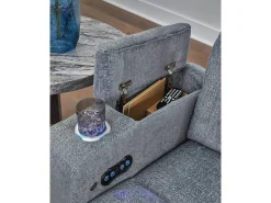 Mor Furniture Studio Cave 2 Power Sofa W/ Drop Down Table In Steel