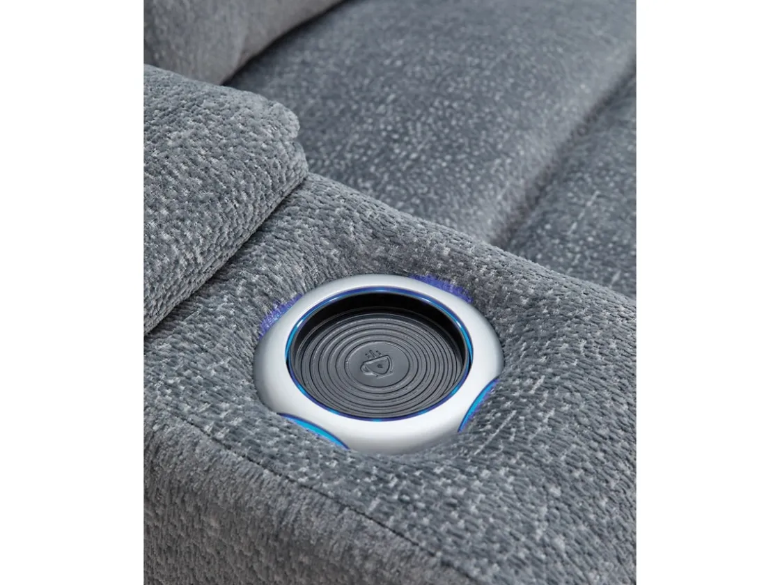 Mor Furniture Studio Cave 2 Power Sofa W/ Drop Down Table In Steel