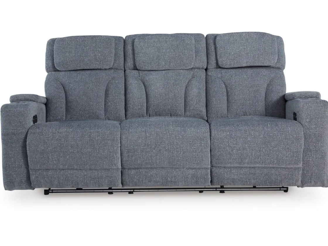 Mor Furniture Studio Cave 2 Power Sofa W/ Drop Down Table In Steel