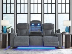 Mor Furniture Studio Cave 2 Power Sofa W/ Drop Down Table In Steel