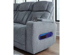 Mor Furniture Studio Cave 2 Power Sofa W/ Drop Down Table In Steel