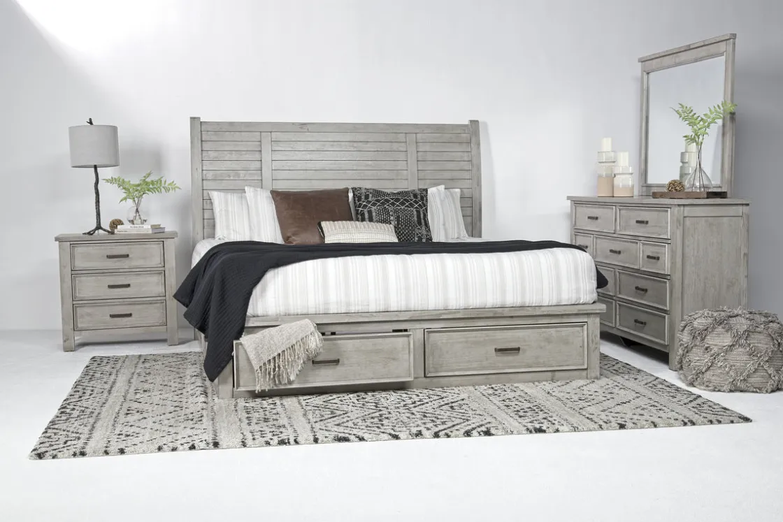 Mor Furniture Sullivan Panel Bed W/ Storage, Dresser, Mirror & Nightstand In Drift Gray, Queen