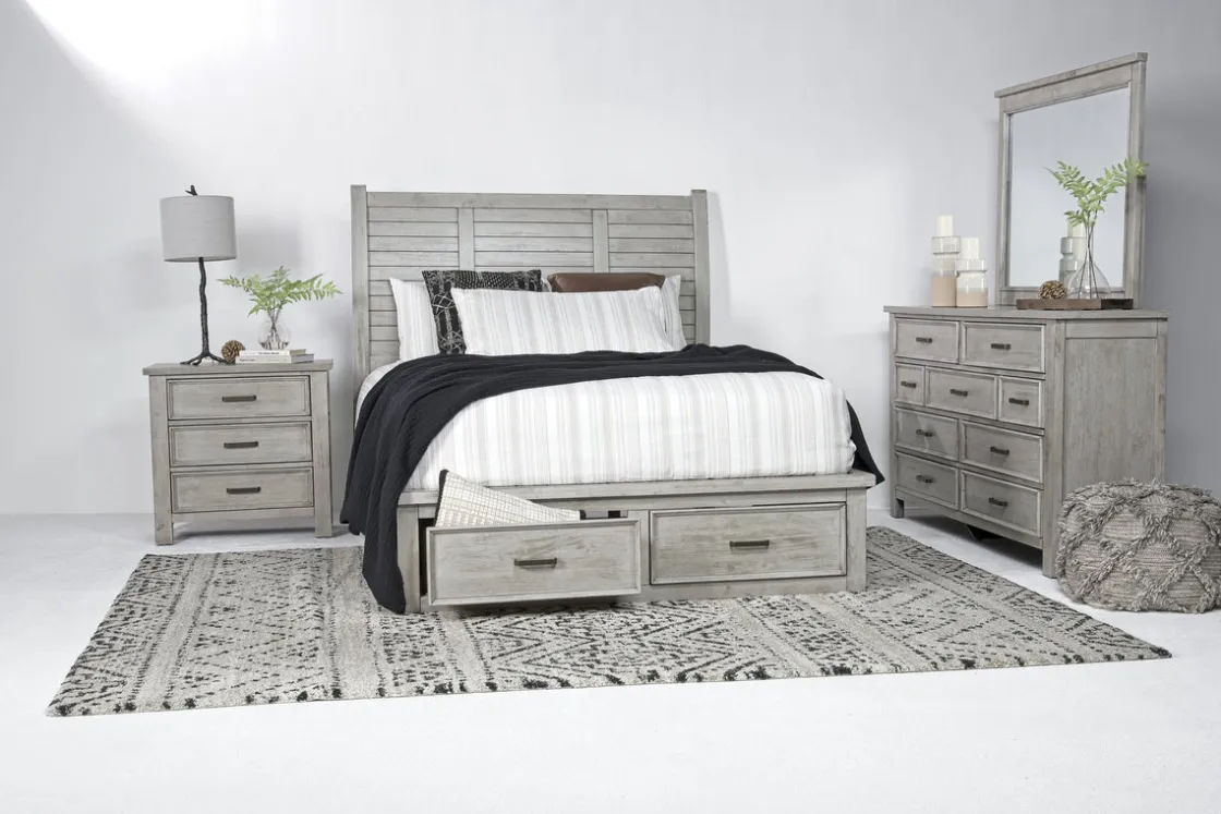 Mor Furniture Sullivan Panel Bed W/ Storage In Drift Gray, Queen