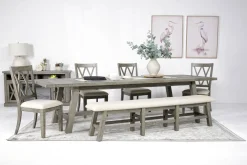 Mor Furniture Telluride Dining Table & 4 X-Back Chairs & Bench In Driftwood