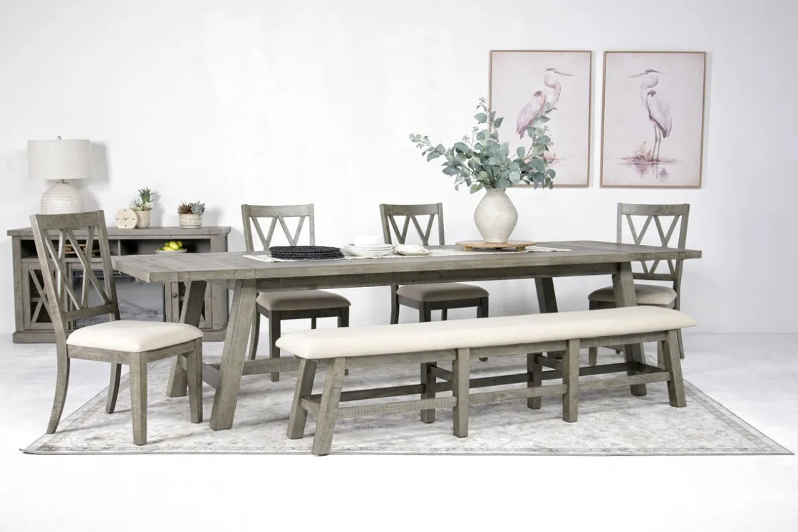 Mor Furniture Telluride Dining Table & 4 X-Back Chairs & Bench In Driftwood