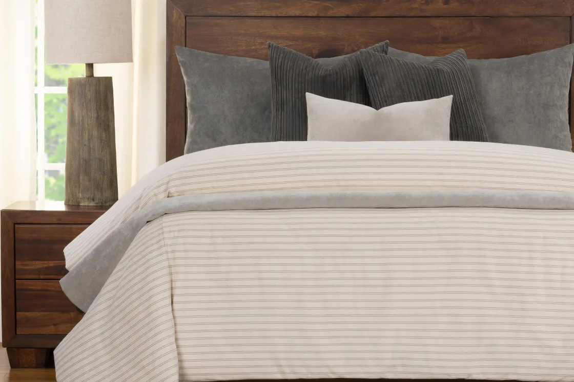 Mor Furniture Ticking Stripe Duvet Set In Pewter / Smoke / Storm / Gray, Queen